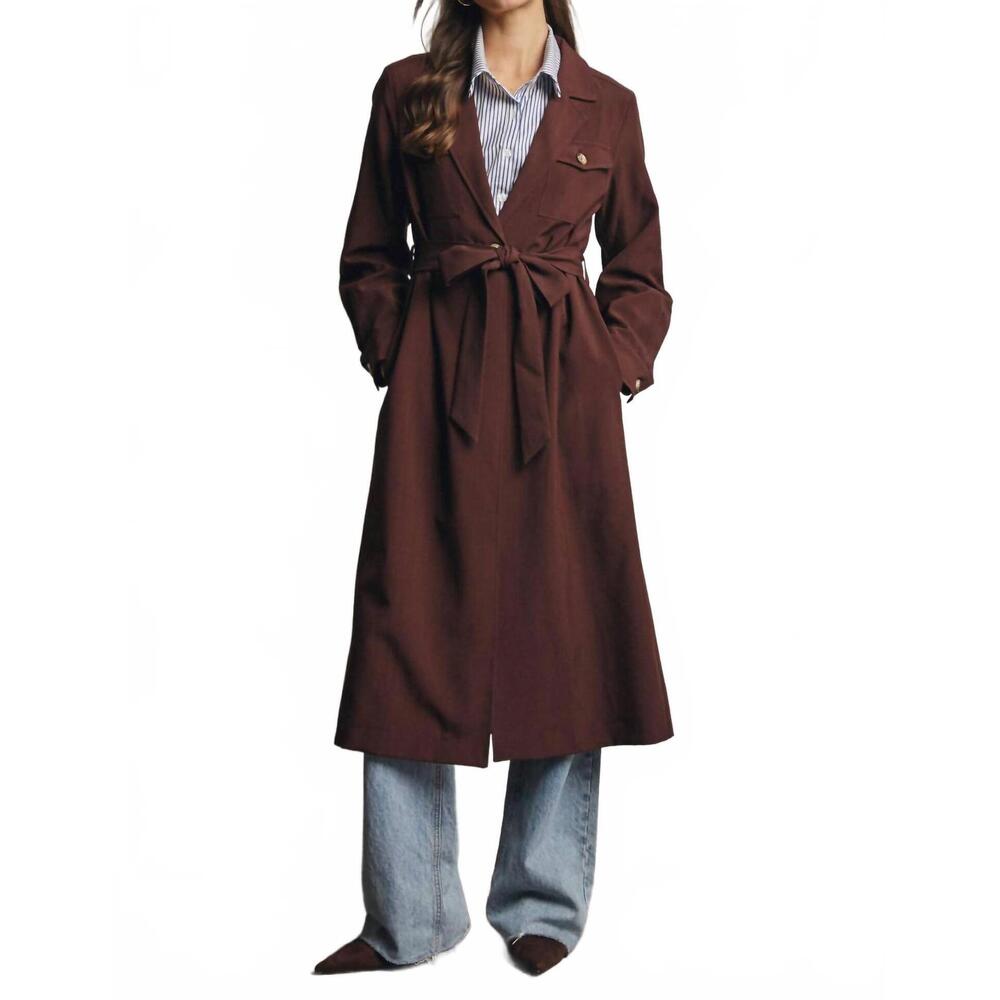 NEW FORTE marlo longline trench coat in chestnut